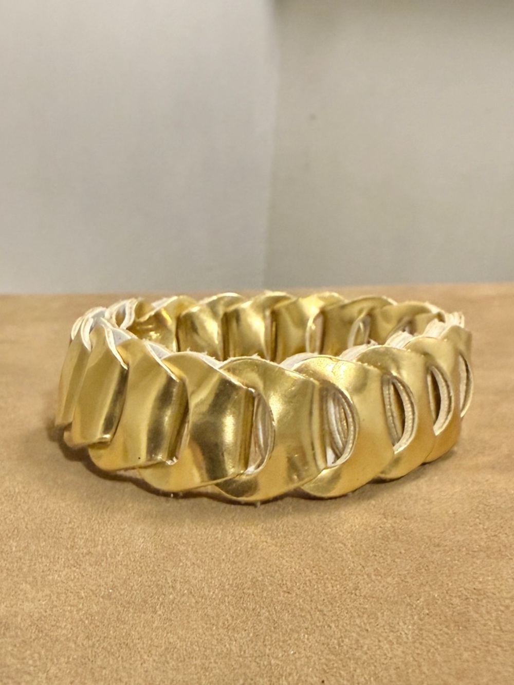 Gold Tone Linked Faux Leather Stretch Bracelet